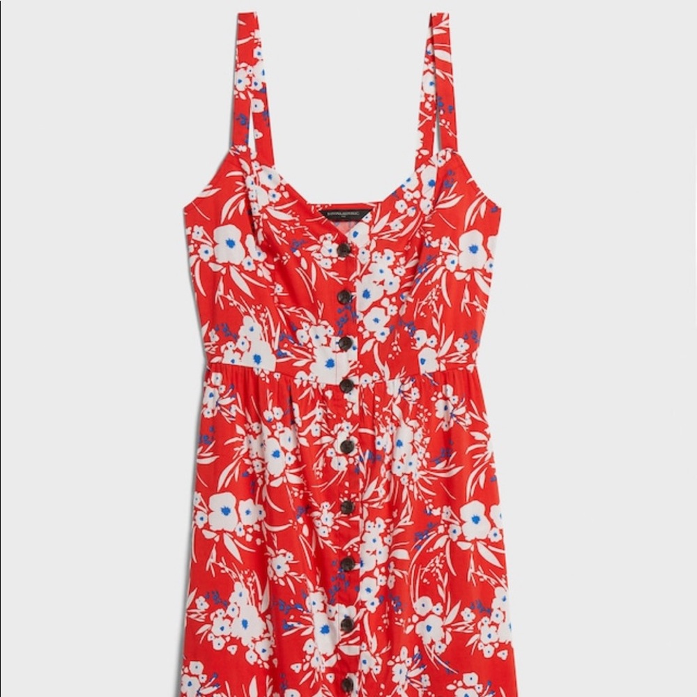 Banana Republic Button Front Fit Flare Dress- RED